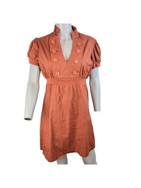Vintage Y2K Mini Babydoll Dress Women Large Burnt Orange Stripe Short Sleeve 12